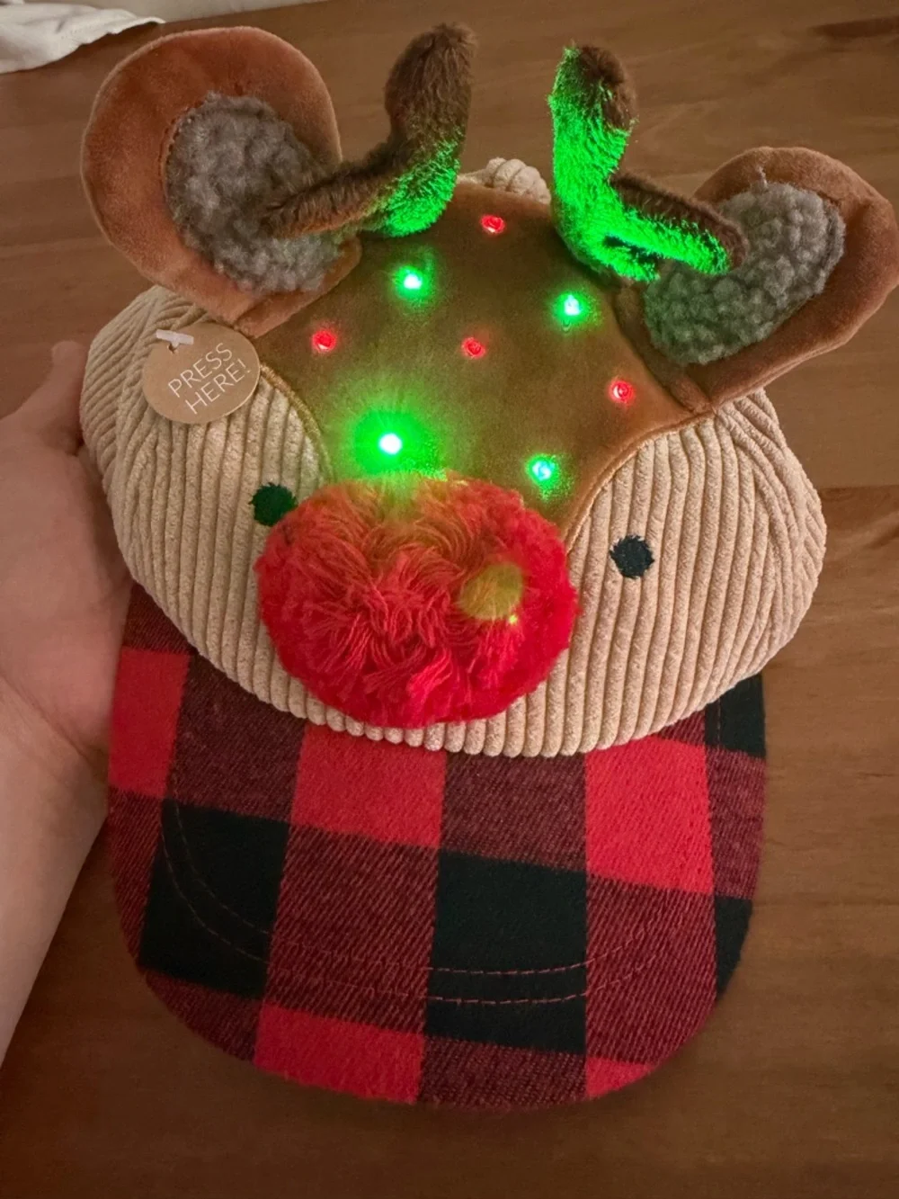 Mud Pie Tan & Red Reindeer Cap with Buffalo Plaid Brim Unisex 3T-5T